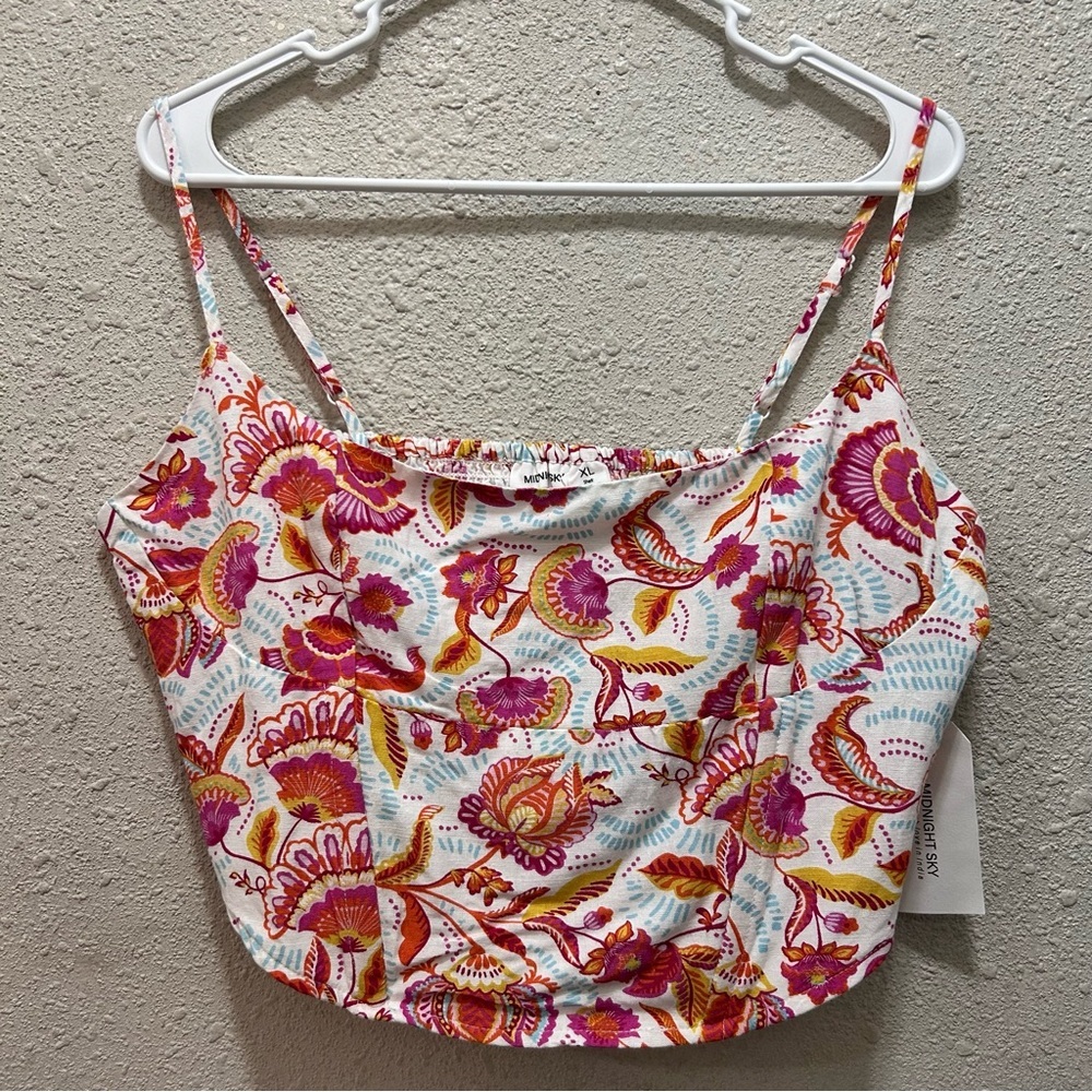 Midnight Sky Pink Multi Color Crop Top XL